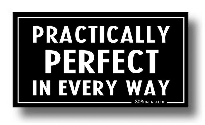 #143 PRACTICALLY PERFECT IN EVERY WAY - VINYL STICKER- ©808MANA - BIG ISLAND LOVE LLC - ALL RIGHTS RESERVED